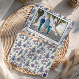 Cartão De Festividades Foto do Toile de Papais noeis de Natal Azul