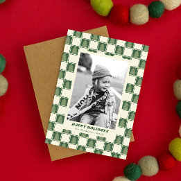 Cartão De Festividades Foto do Verificador de Natal Verde com Retro Moder