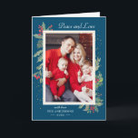 Cartão De Festividades Foto do Winter Blue Peace and Love Holly Berries<br><div class="desc">Envie seus desejos/mensagens de Natal com este Mistletoe Cartões com fotos Botânicos que apresentam Watercolor Floral e Berries com um pouco Dourado Confetti para realçar sua mensagem de saudação. (1) Para mais personalização, clique no link "personalizar mais" e use nossa ferramenta design para modificar esse modelo. (2) Se você prefere...</div>