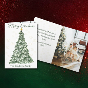 Cartão De Festividades Foto dobrada da árvore de Natal em aquarela