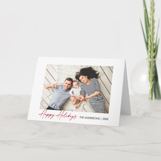 Cartão De Festividades Foto dobrada de script de tinta vermelha de caligr (Frente)