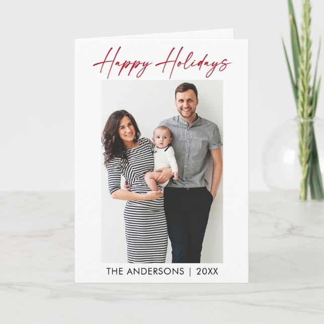 Cartão De Festividades Foto dobrada de script de tinta vermelha de caligr (Frente)