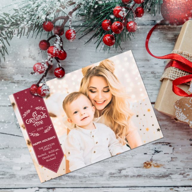 Cartão De Festividades Foto dos feriados felizes do Burgundi no Natal (Criador carregado)