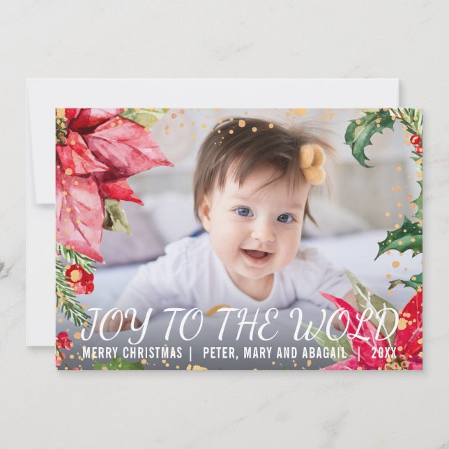 Cartão De Festividades Foto Dourada de abertura da Poinsettia de Natal (Frente)