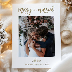 Cartão De Festividades Foto Dourada de Feliz e casado Primeiro Natal