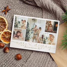 Cartão De Festividades Foto Dourada de Feliz Natal 5