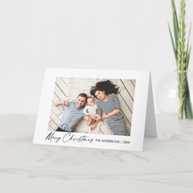 Cartão De Festividades Foto dourada de Natal do Script de Tinta de Caligr (Frente)