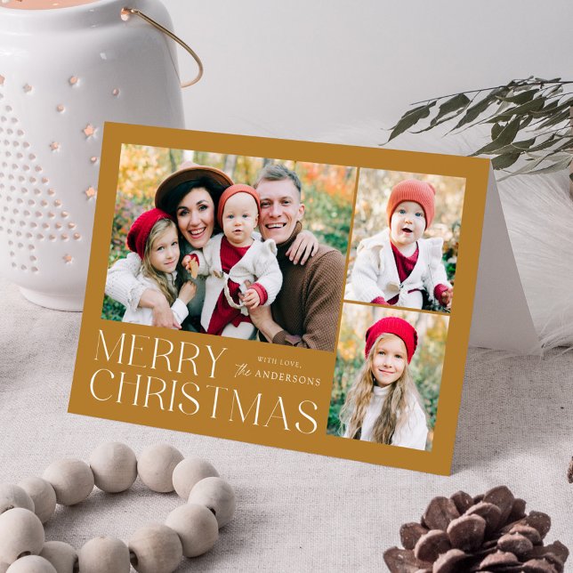 Cartão De Festividades Foto Dourada de Natal Moderno 4 (Criador carregado)