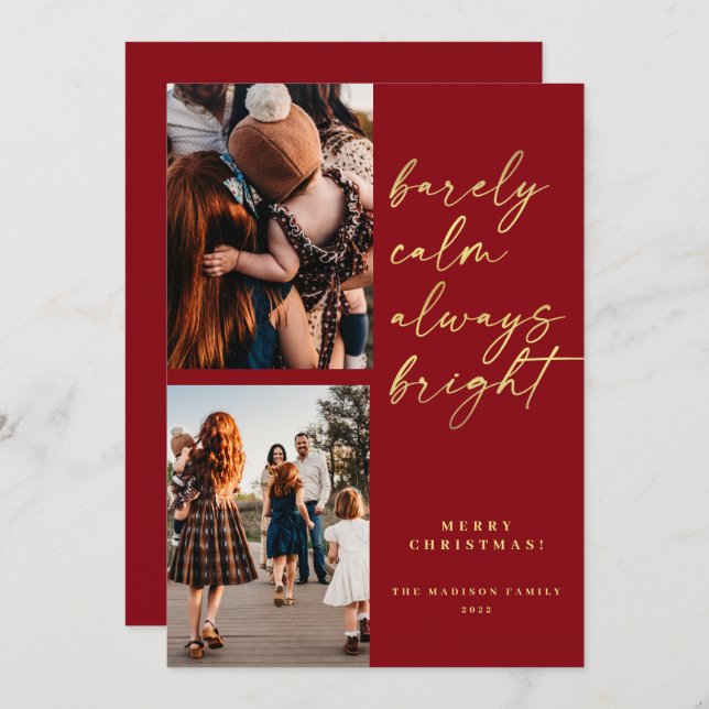 Cartão De Festividades Foto Dourada de Script Sempre Brilhante, Natal Ver (Frente/Verso)