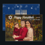 Cartão De Festividades Foto Dourada e azul de Hanukkah feliz moderno<br><div class="desc">Cartão de Férias Azul e Dourado do Hanukkah Feliz Moderno</div>