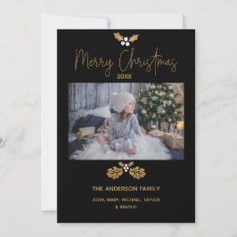 Cartão De Festividades Foto Dourada e Negra Simples Feliz Natal