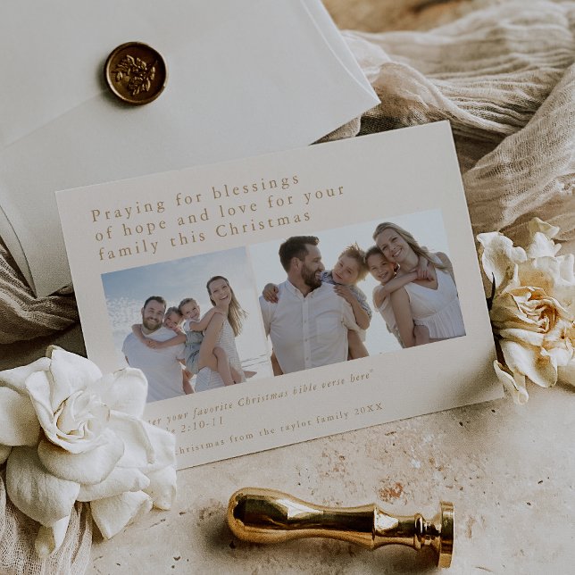 Cartão De Festividades Foto Dourada EMELIA Citações de Bíblia Exclusivas  (EMELIA Gold Photo Unique Bible Quotes Christmas Holiday Card)