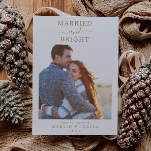 Cartão De Festividades Foto Dourada minimalista casada e brilhante