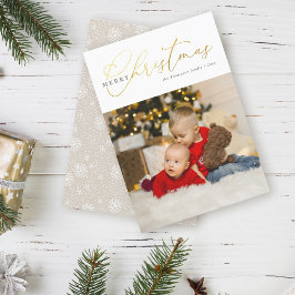 Cartão De Festividades Foto Dourada minimalista Feliz Natal