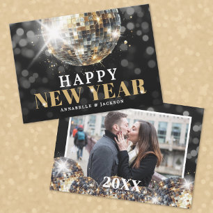 Cartão De Festividades Foto Dourado Feliz Ano Novo