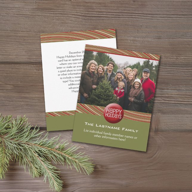 Cartão De Festividades Foto e Carta de Natal - verde retroativo (Retro Christmas card with a photo on the front with Christmas letter on the back)