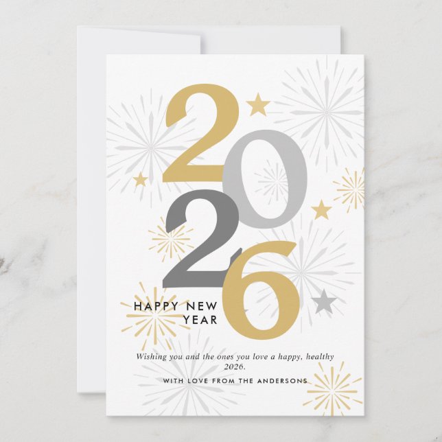 Cartão De Festividades Foto e Fireworks do Feliz ano novo moderno (Frente)