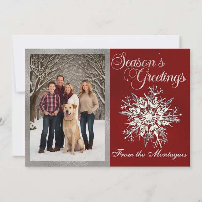 Cartão De Festividades Foto e Floco de Neve de Prata (Frente)