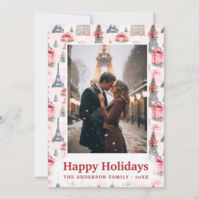 Cartão De Festividades Foto: Eiffel Tower Chic Paris Rosa Natal (Frente)