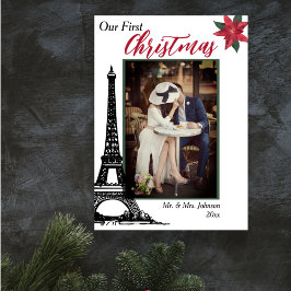 Cartão De Festividades Foto Eiffel Tower Paris Primeiro Natal