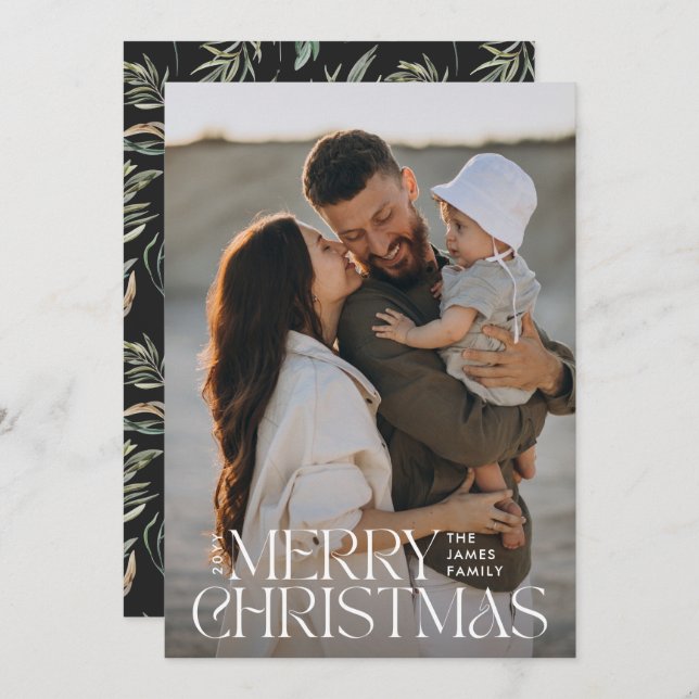 Cartão De Festividades Foto elegante, botânica negra mínima (Frente/Verso)