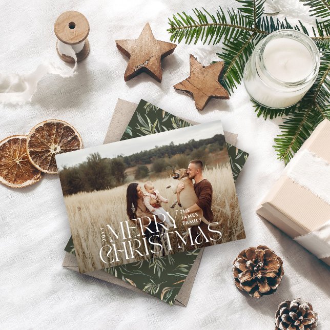 Cartão De Festividades Foto elegante, botânica verde mínima (Criador carregado)