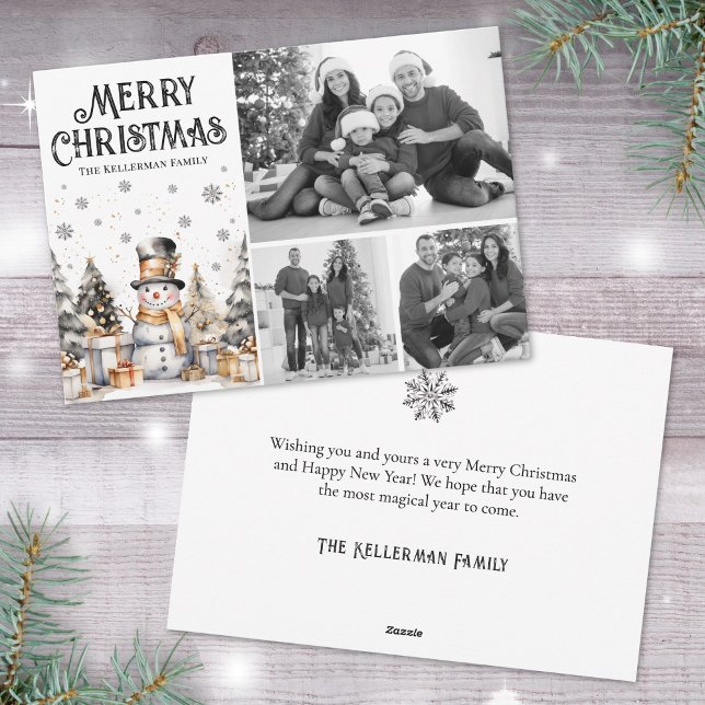 Cartão De Festividades Foto elegante de inverno branco preto (Black White Winter Elegant Photo Holiday Card )