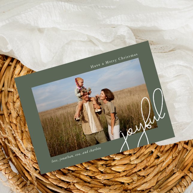 Cartão De Festividades Foto Elegante de Script de Alegria Verde de Pontos (Criador carregado)