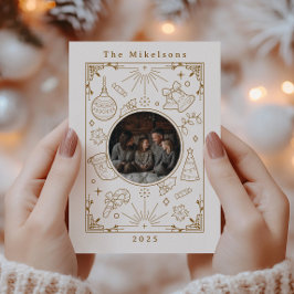 Cartão De Festividades Foto Elegante Dourada Arte Natal