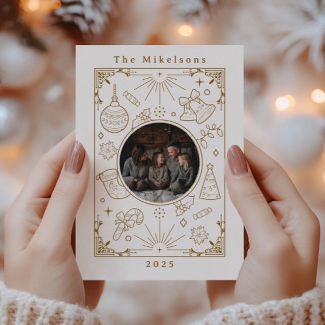 Cartão De Festividades Foto Elegante Dourada Arte Natal (Criador carregado)