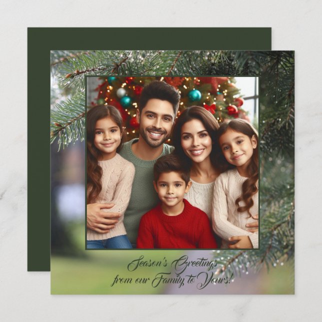 Cartão De Festividades Foto Elegante Evergreen Tree Branches Dark Green (Frente/Verso)