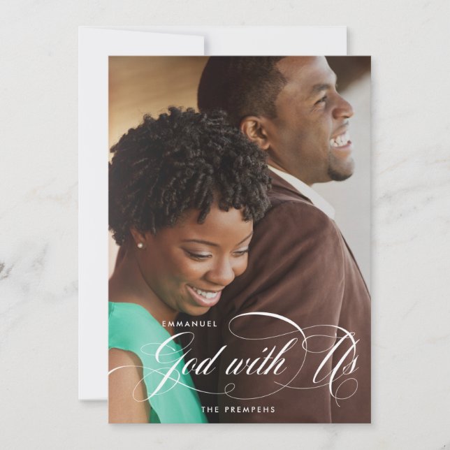 Cartão De Festividades Foto Elegante Religiosa Emanuel Deus Conosco (Frente)