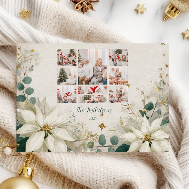 Cartão De Festividades Foto Elegante White Poinsettia Natal (Criador carregado)