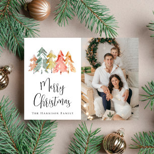 Cartão De Festividades Foto em aquarela de pinheiro de Natal