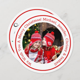 Cartão De Festividades Foto em Círculo Vermelho Adicionar Mensagem e Nome