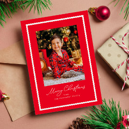 Cartão De Festividades Foto em moldura simples vermelha e branca de Natal