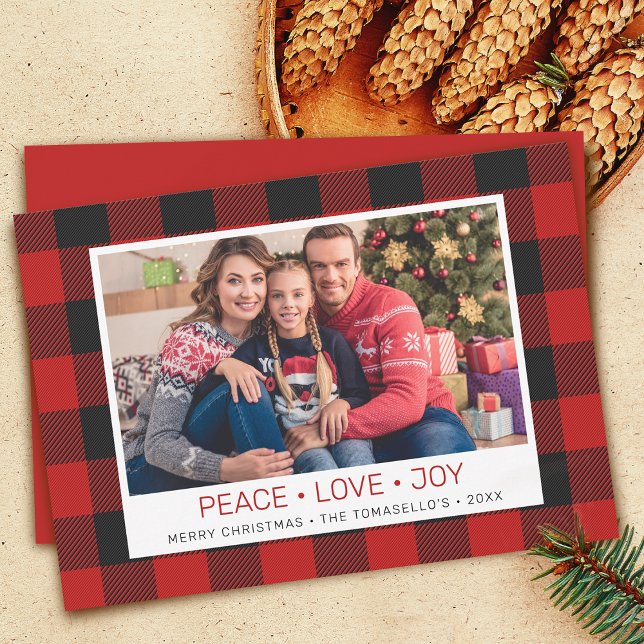 Cartão De Festividades Foto em Xadrez Country Vermelho e Preto (Country Red Buffalo Check Plaid Photo Holiday Card)