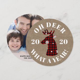 Cartão De Festividades Foto Engraçada De Burlap Da Xadrez Deer 2020