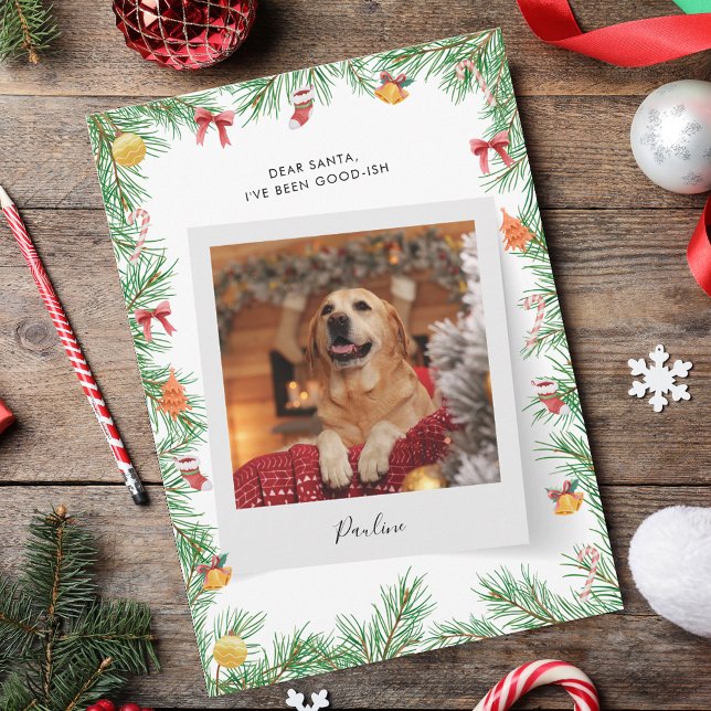Cartão De Festividades Foto Engraçada de Cachorro Pet Belo Natal Personal (Funny Pet Dog Nice List Custom Christmas Holiday Card)
