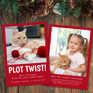 Cartão De Festividades Foto engraçada de Natal da família com gatinho nov