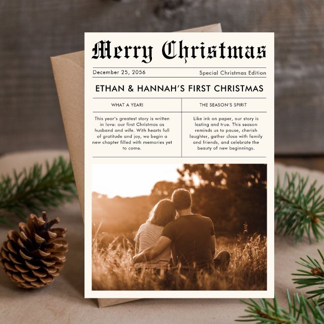 Cartão De Festividades Foto exclusiva do jornal de Natal recém-casado (Criador carregado)
