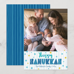 Cartão De Festividades Foto Feliz de Hanukkah Foto Moderna Tipografia Dou