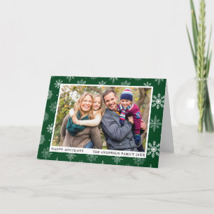 Cartão De Festividades Foto Feliz Feriados Foto Flocos de Neve Verde Dobr