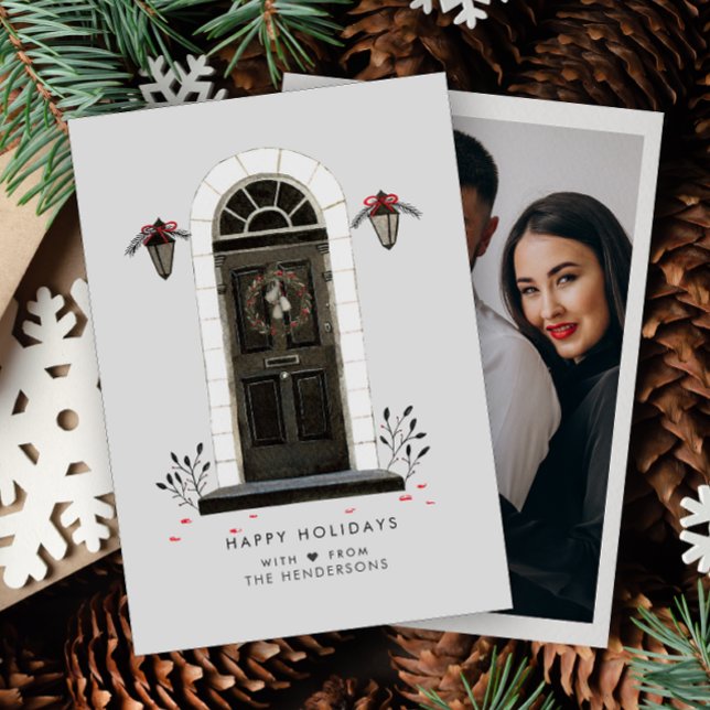 Cartão De Festividades Foto Feliz Feriados - Porta Frontal de Aquarela (Criador carregado)