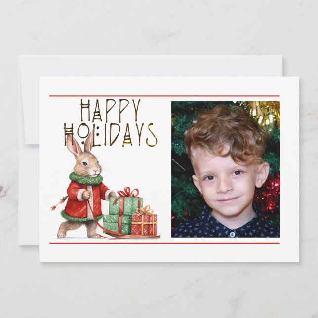 Cartão De Festividades Foto FELIZ FÉRIAS FELIZES CHRISTMAS RABBIT (Frente)