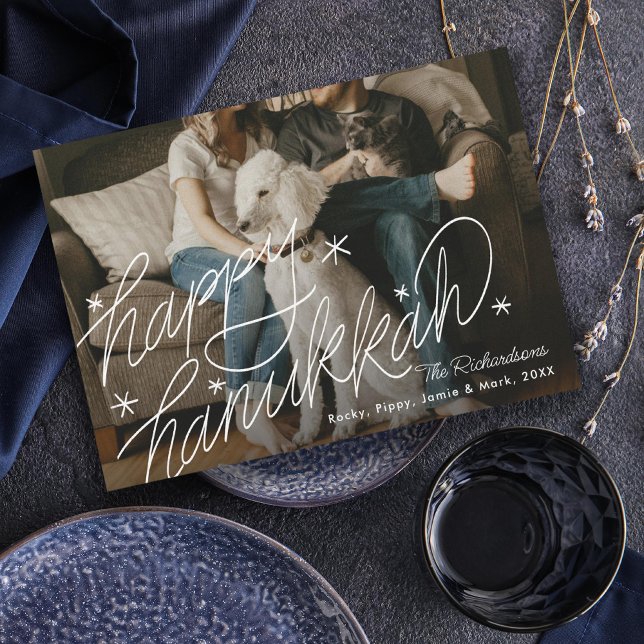 Cartão De Festividades Foto Feliz Hanukkah, com Letra manual (Criador carregado)