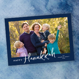 Cartão De Festividades Foto Feliz Hanukkah com Letra Moderna