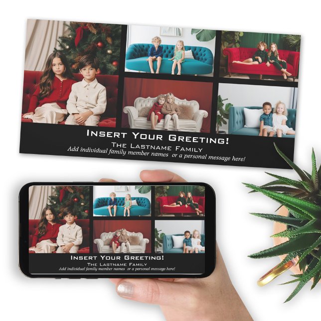Cartão De Festividades Foto: Feliz Natal com 5 colagens fotográficas (Add photos to this Christmas card and download a copy to send electronically or post on social media)