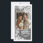 Cartão De Festividades Foto: Feliz Natal - Flocos de Neve de Cinza<br><div class="desc">Personalize-o com 1 foto vertical / retrato,  seu nome de família e o ano atual.</div>