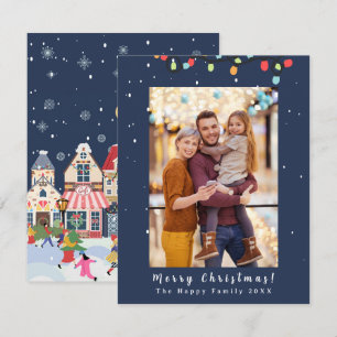 Cartão De Festividades Foto Feliz Natal Neve Whimsy Blue